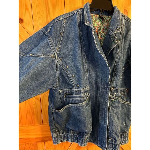 VTG 80s Jag Jean Studded Dolman Sleeve Bomber Denim Jean Jacket Grunge Sz Small - Picture 2 of 11